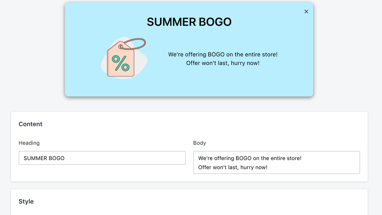 Time delay and exit intent popup promo banners too