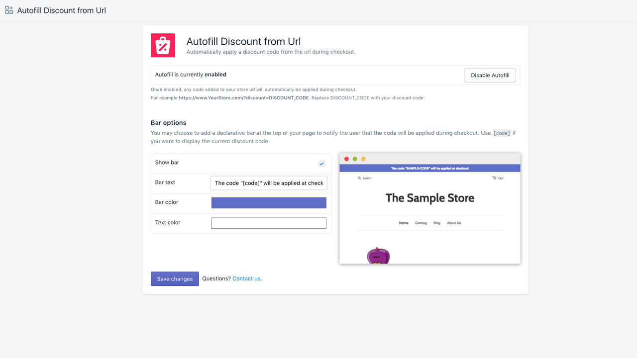 App settings with other bar color