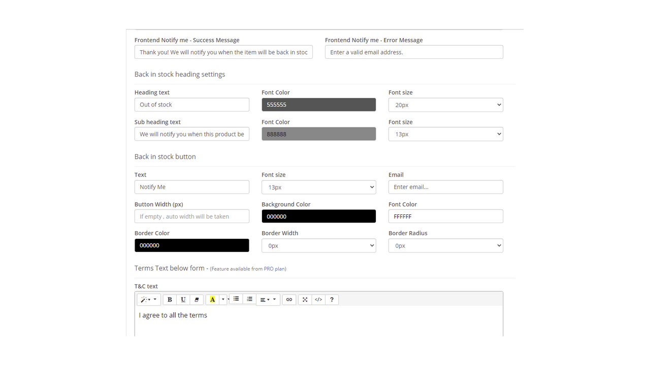 Zooomy Back in-stock Settings