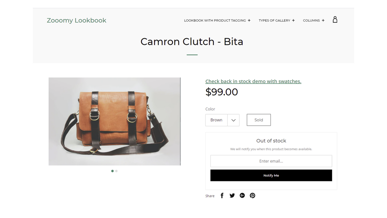 Zooomy Back in-stock Front end