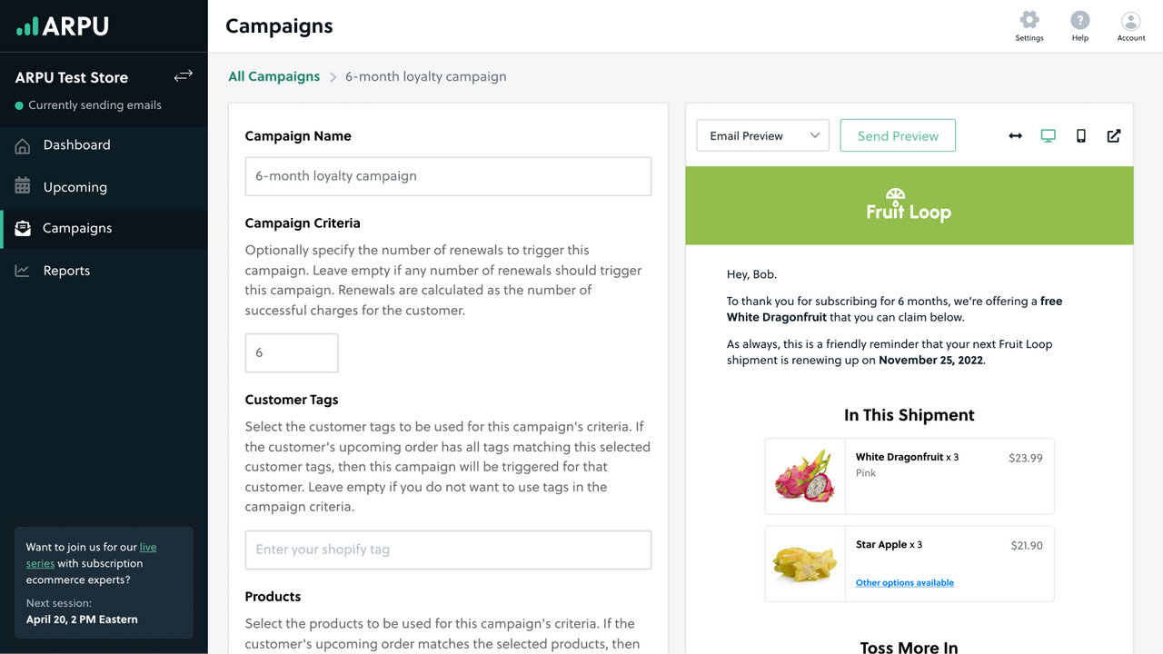 ARPU Campaign Editor