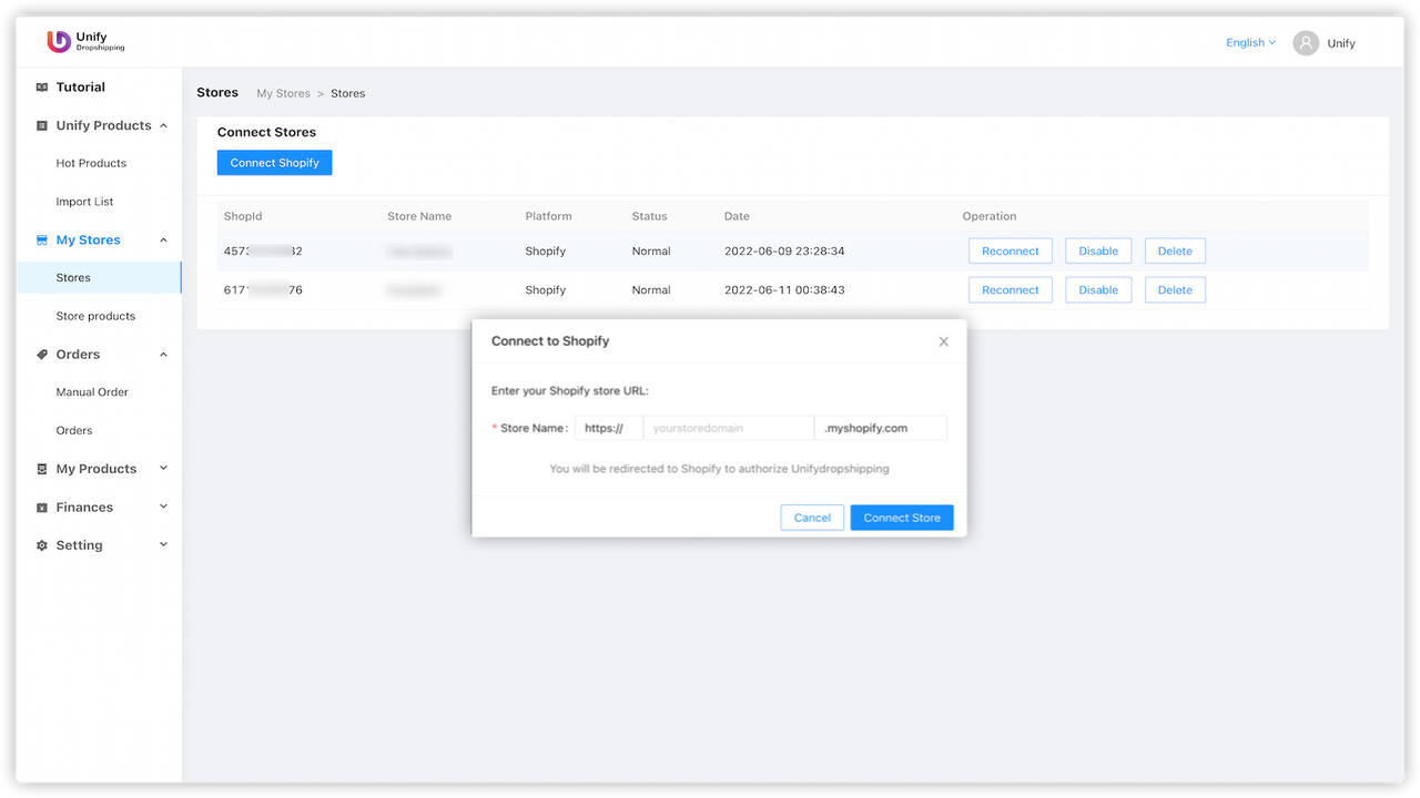 Manage your stores, you can add all your stores at here.