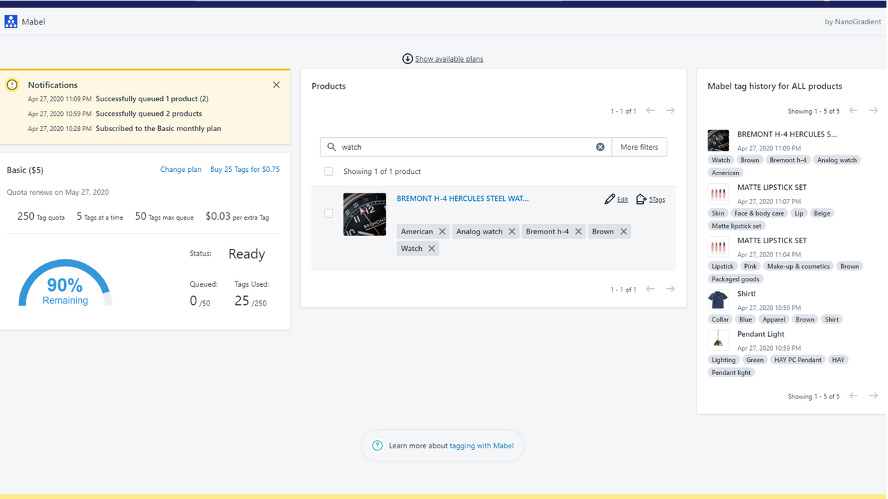 filter and tag another product