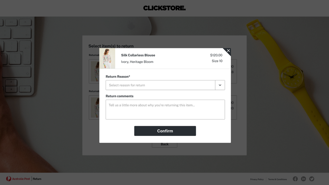 Customer Selects Reason Code