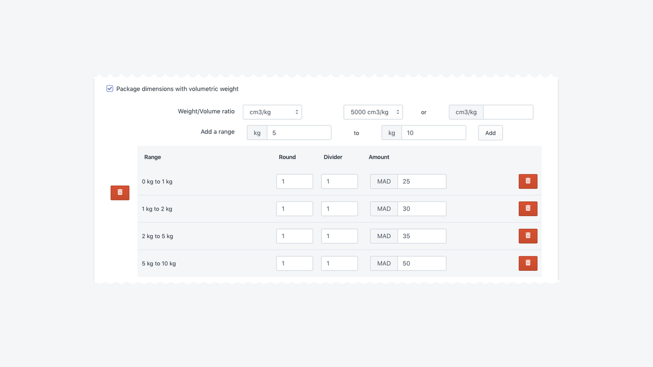 Volumetric dimension for shipping