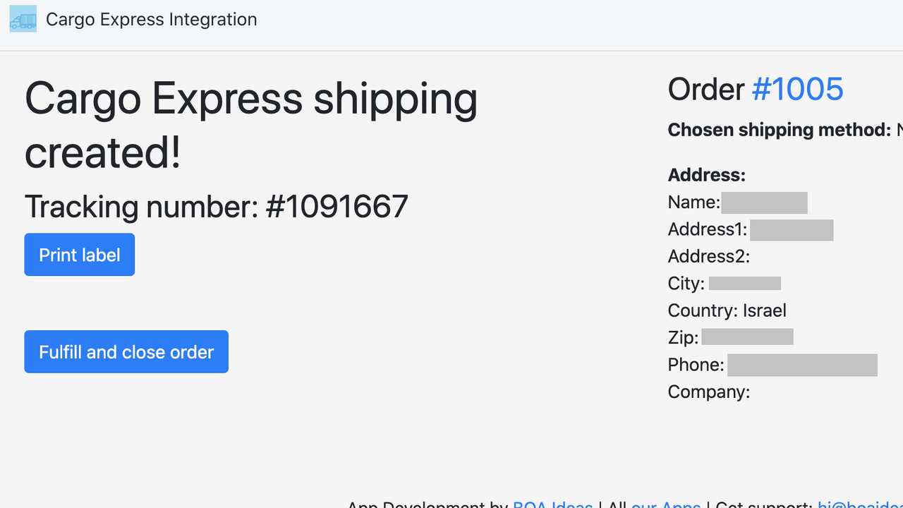 Get tracking number information and use it to fulfil the order