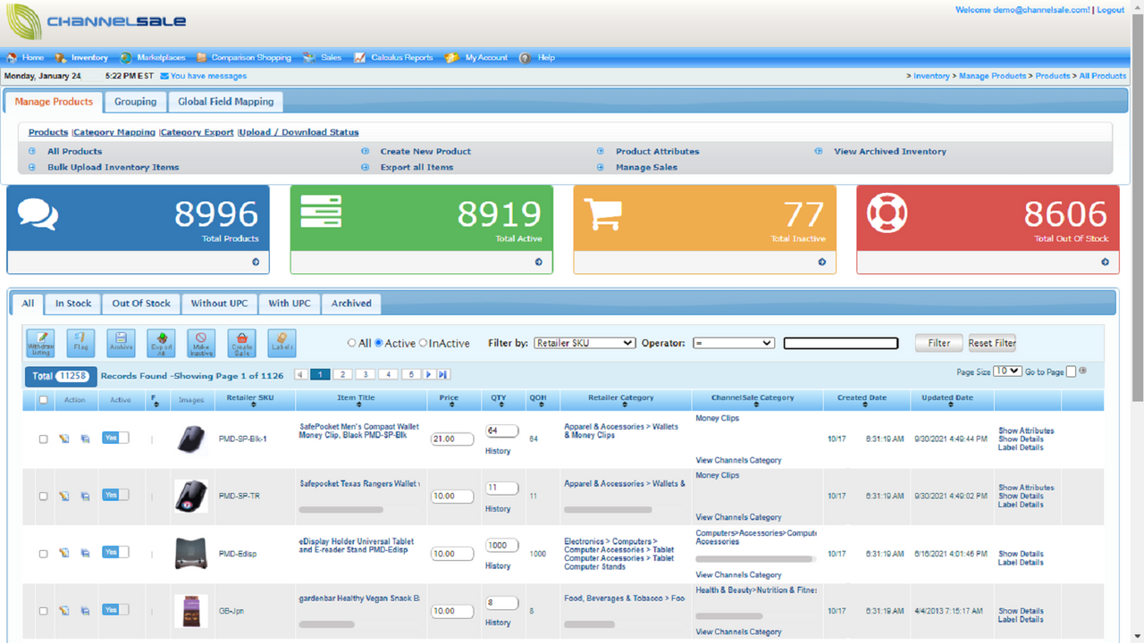 Products page - Add or Edit Product Information Price Inventory