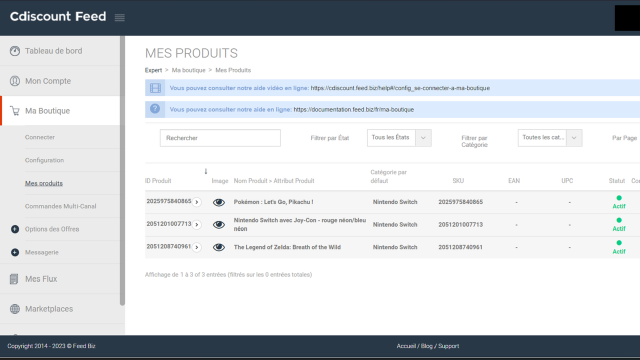 Product listing on Cdiscount Feed