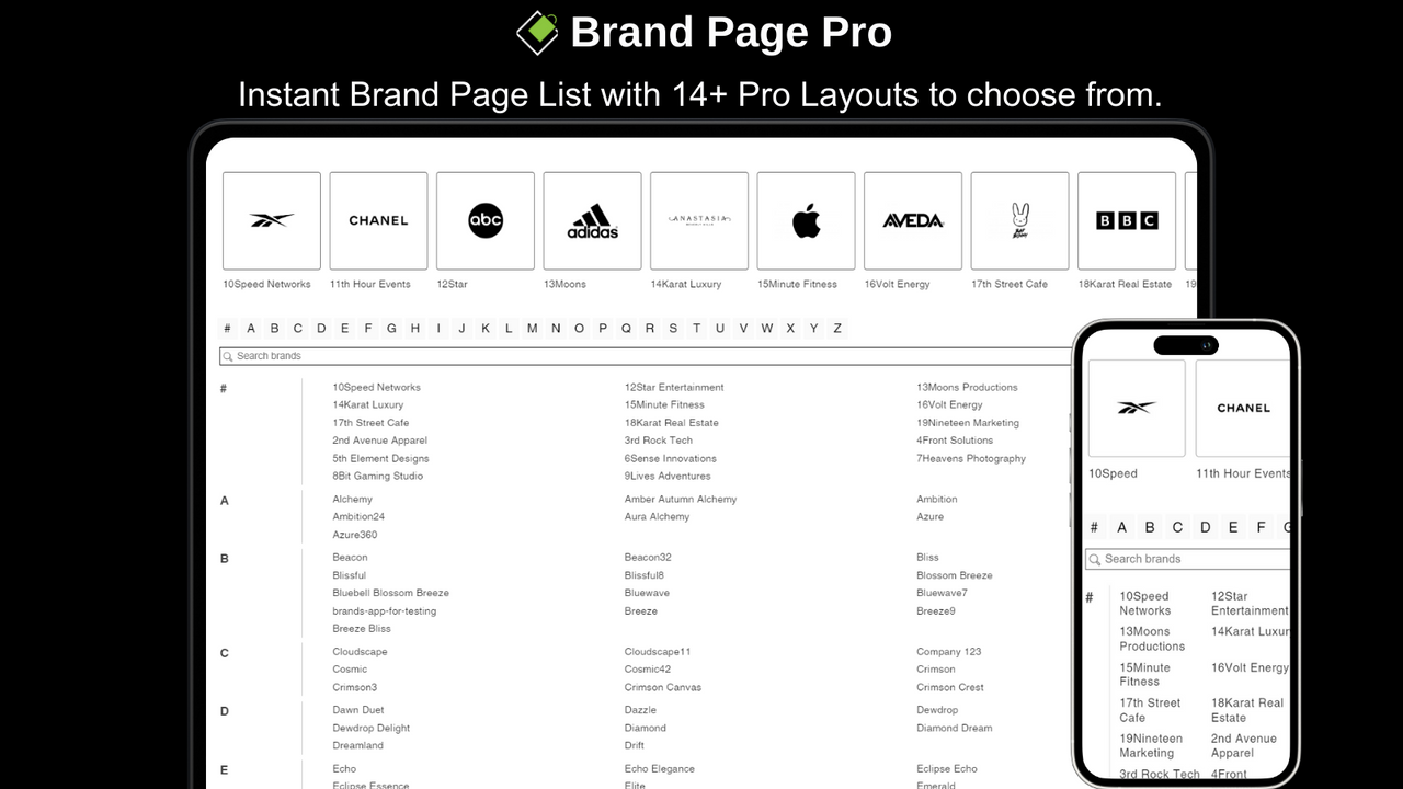 Brand Page Pro A‑Z Brands List