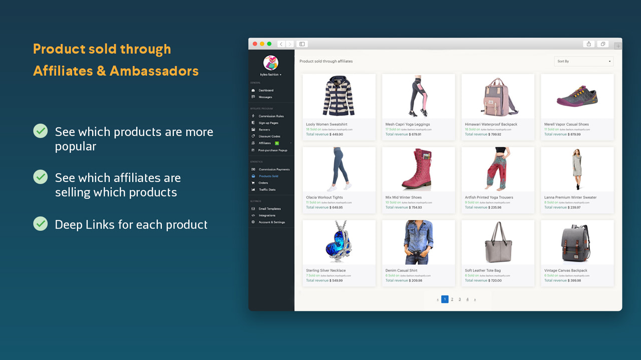 List of products sold in Affilo. Affiliate Marketing.