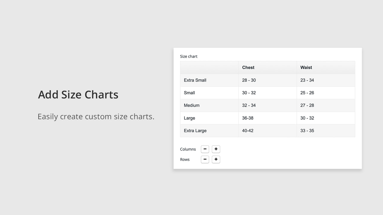 shopify Size chart app for shopify size chart, size guide,