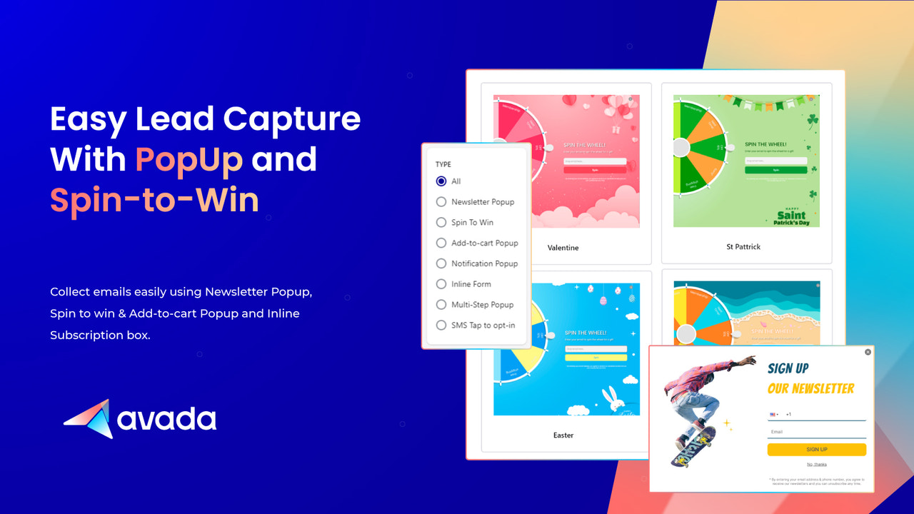 Capture leads with Popup (pop ups), Spin To Win