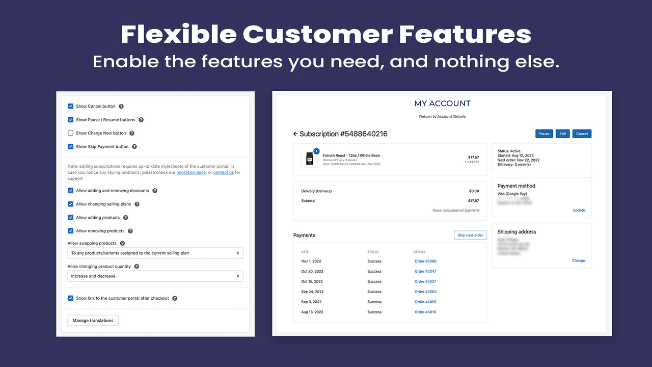 Customers can manage and update subscriptions independently.