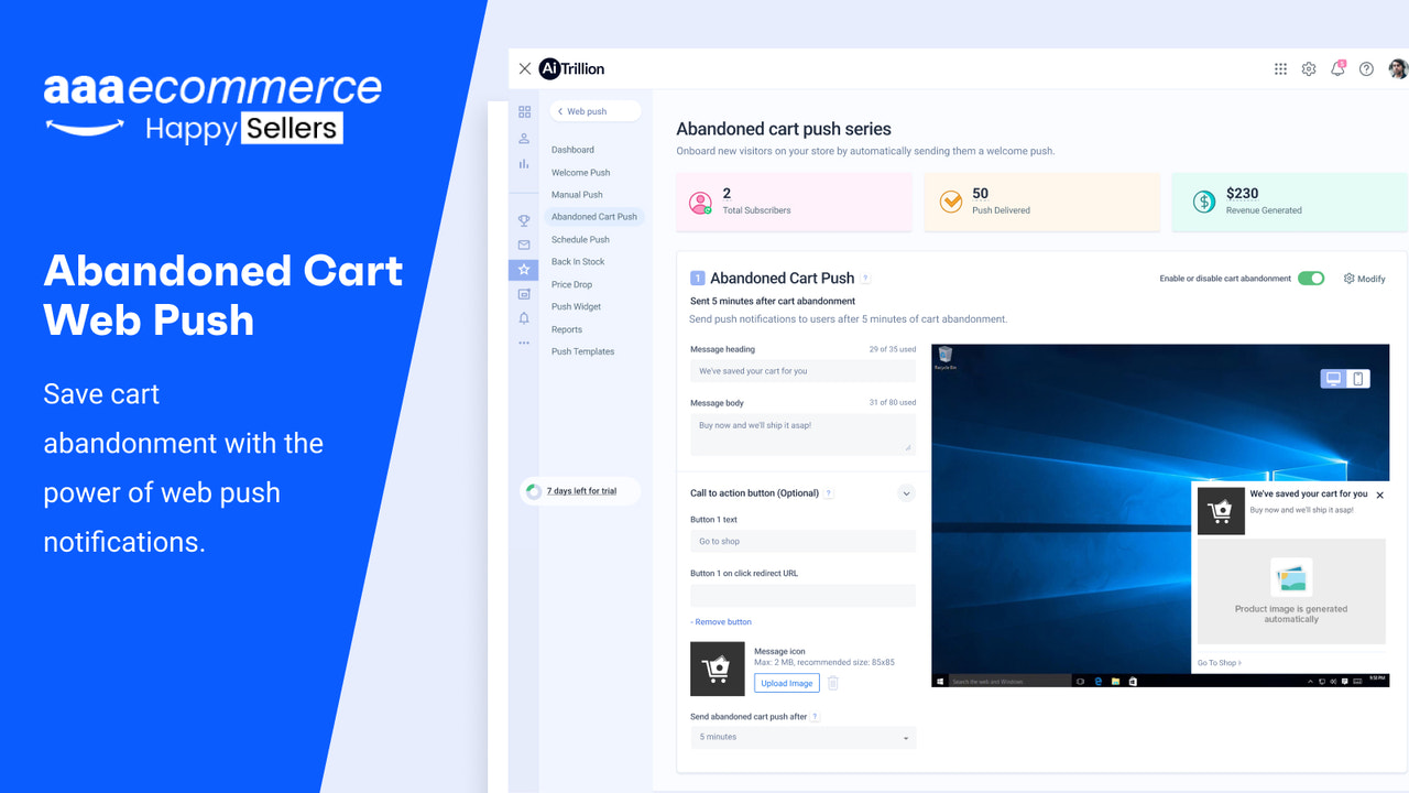 Save Abandoned Cart Web Push Notification
