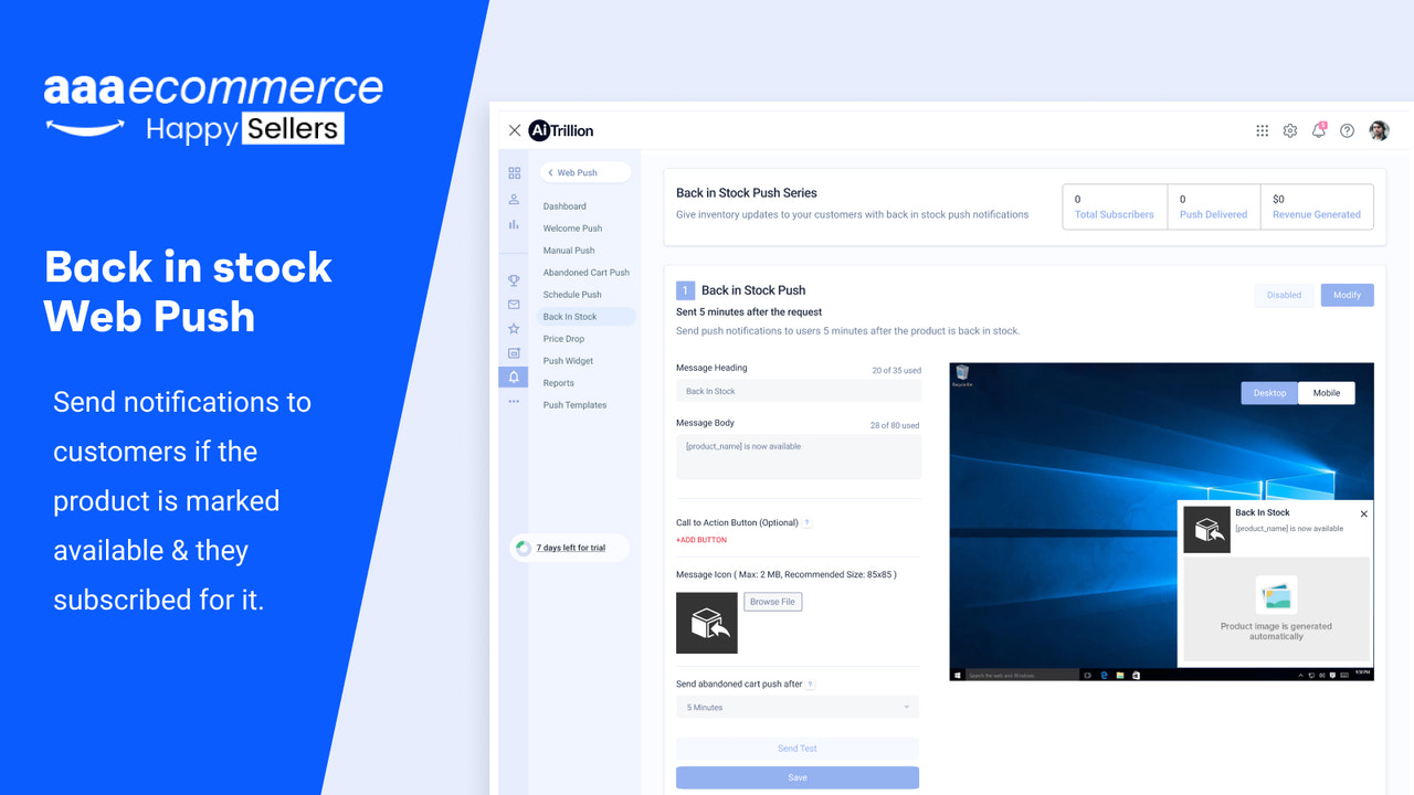 Back in stock Web Push Notification