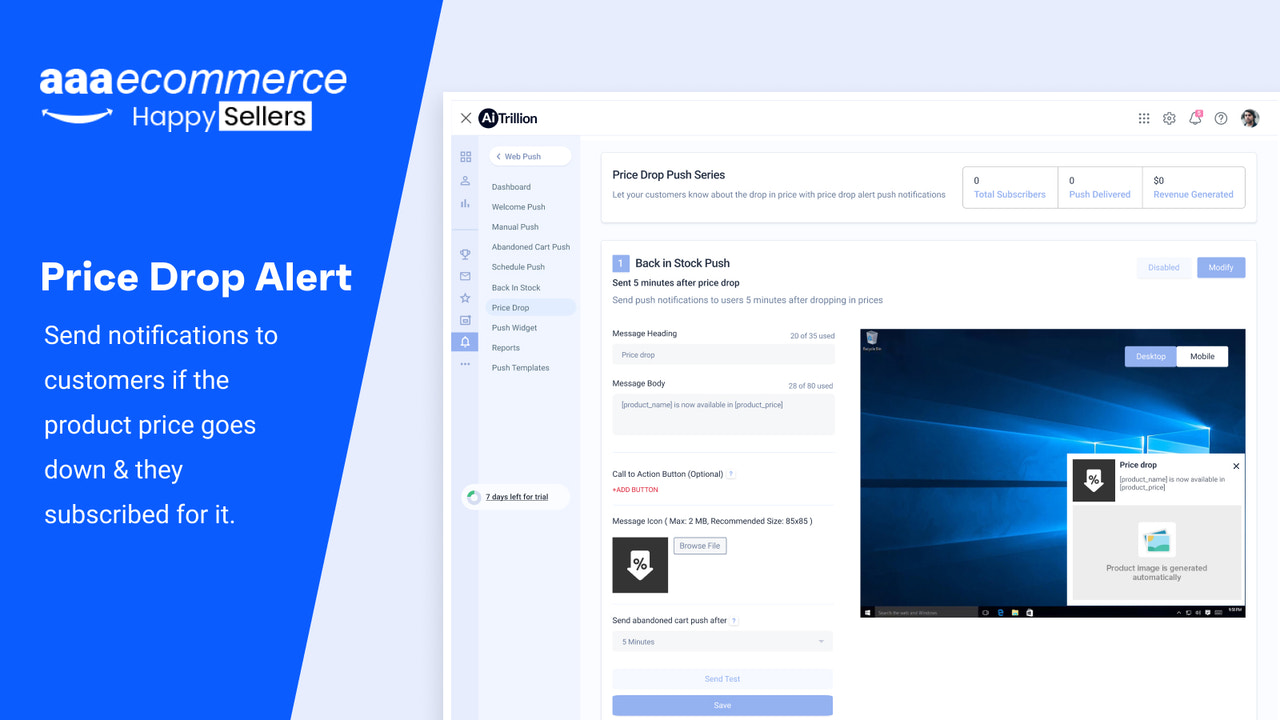 Price drop Alert Web Push Notification