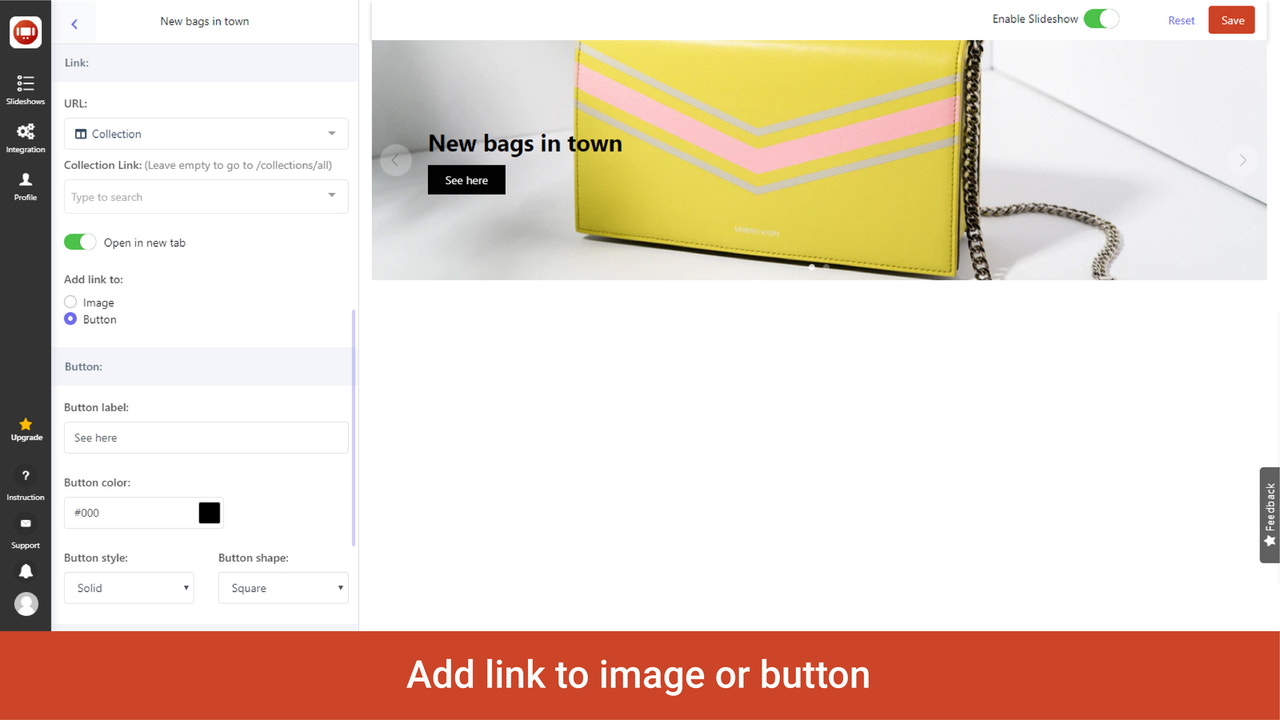 banner add link to collection slideshow image slider