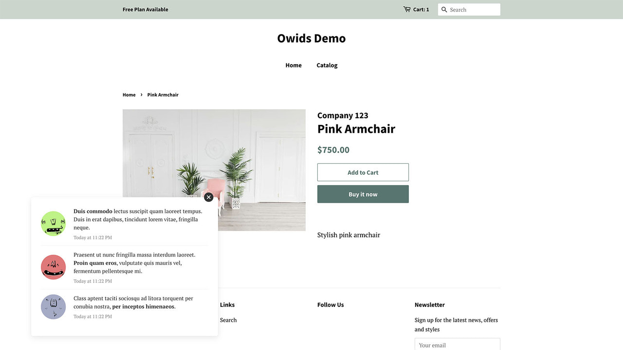 Post notification widget displays on your website