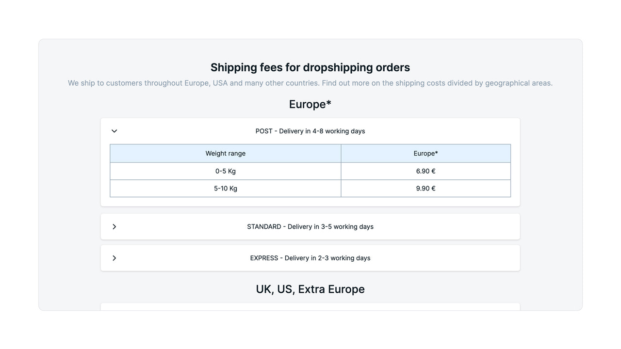 Affordable shipping fees. Next day delivery available.