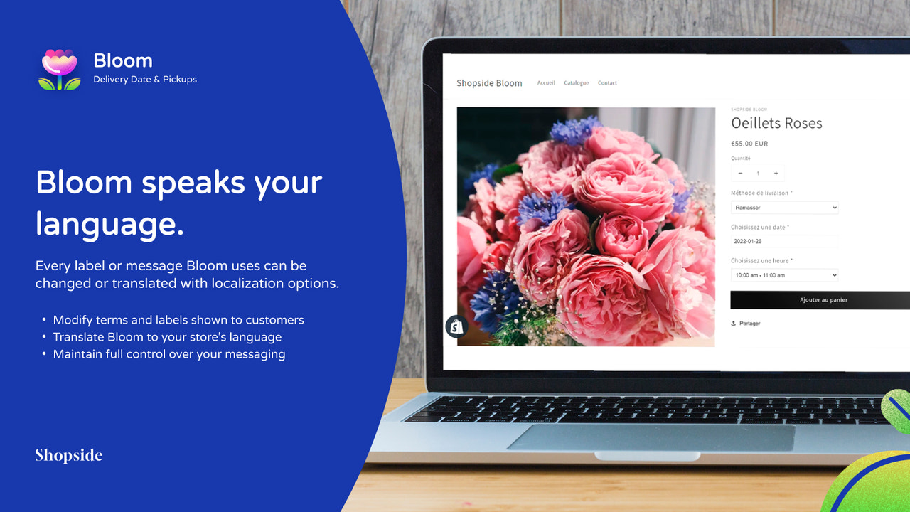 Bloom speaks your language. French translated storefront.