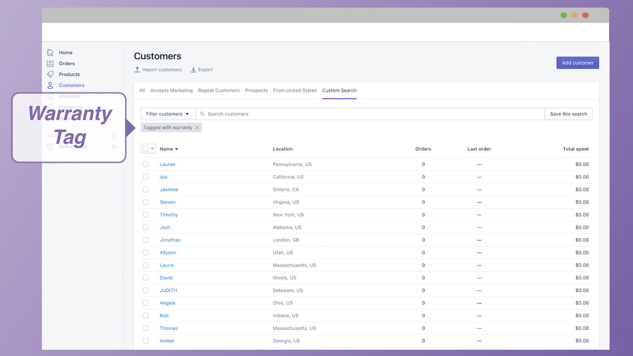 Warranty tag in data base