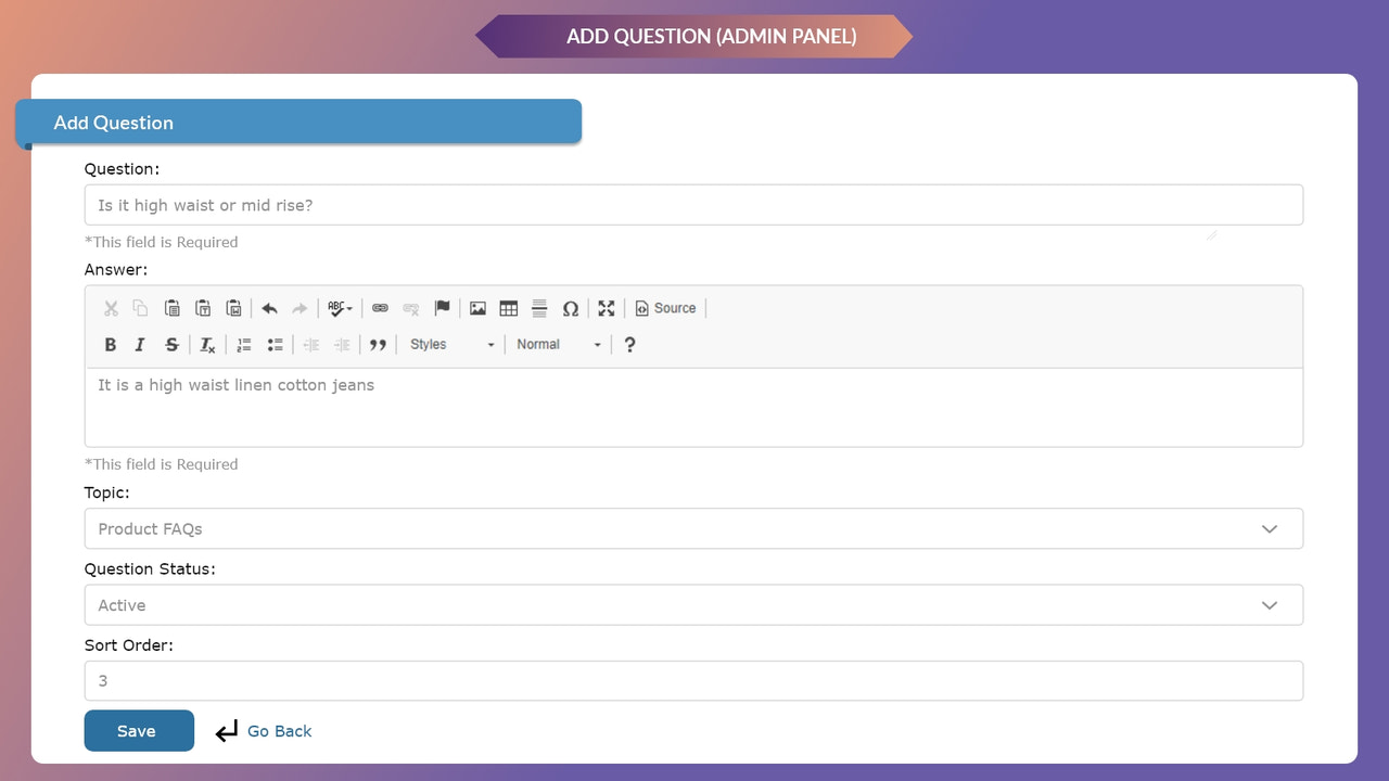 Question Answer List for the FAQs