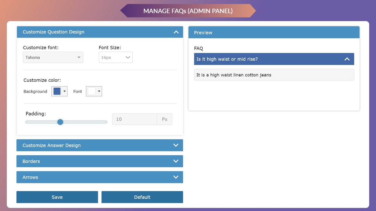 Manage Look and Feel of the FAQ section
