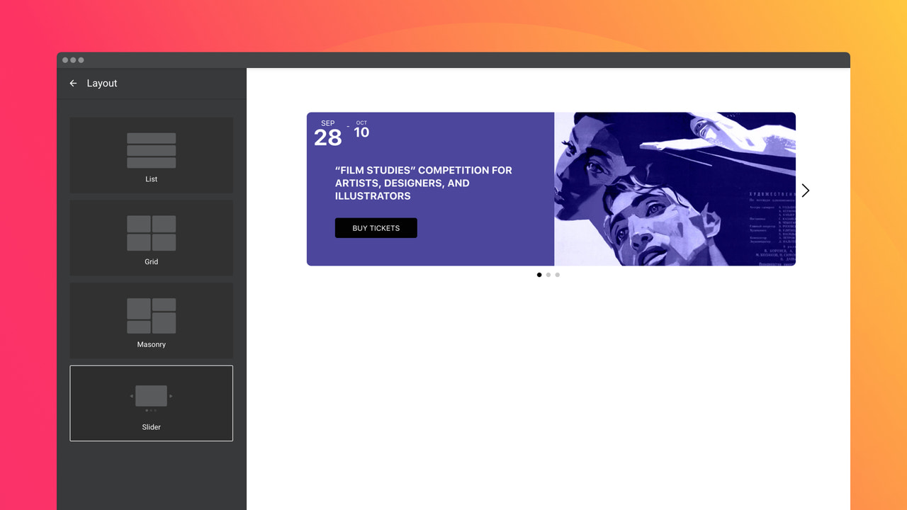 Four layouts for best positioning of the widget on the page