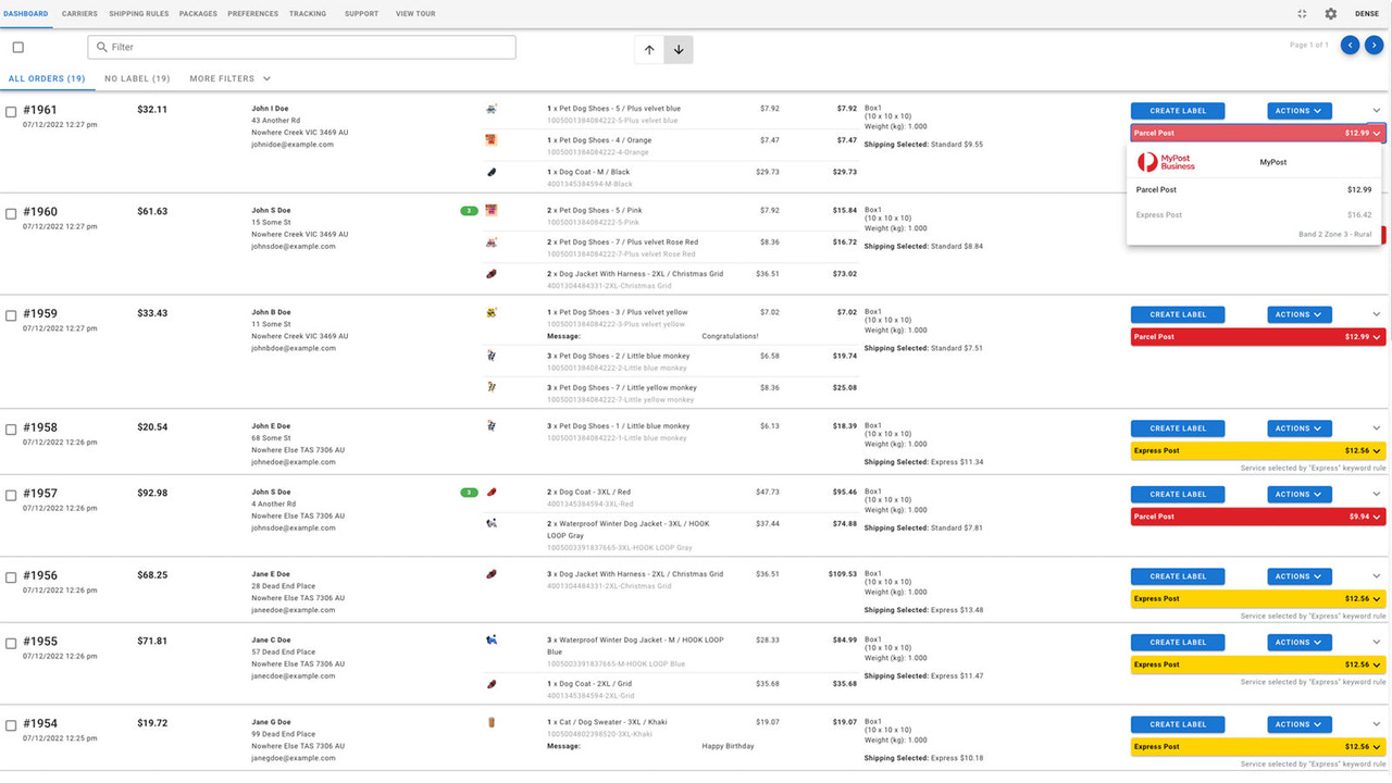 Manage all of your Auspost labels in our app