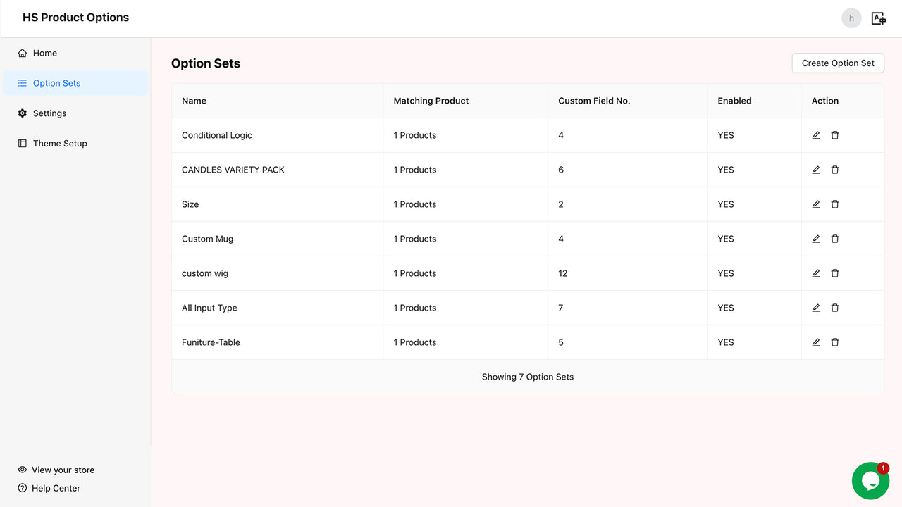 HS options admin-option-set-list
