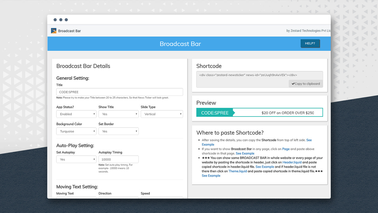 General settings window