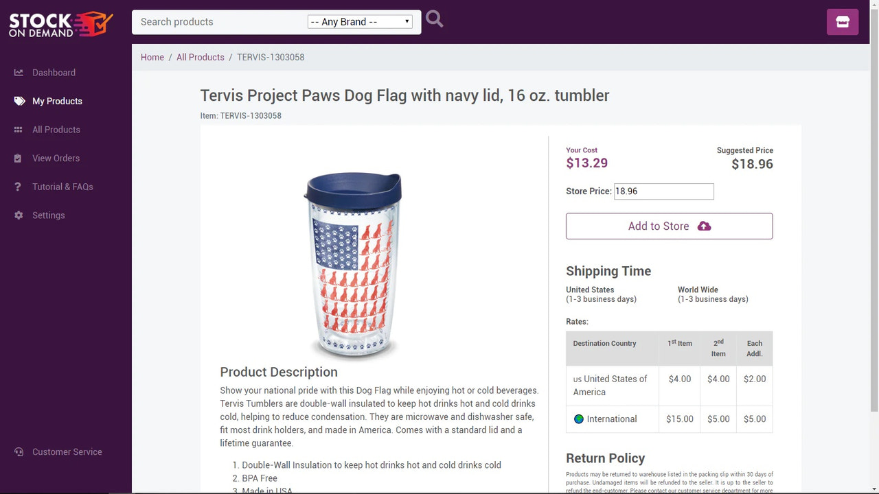 A typical dropship product