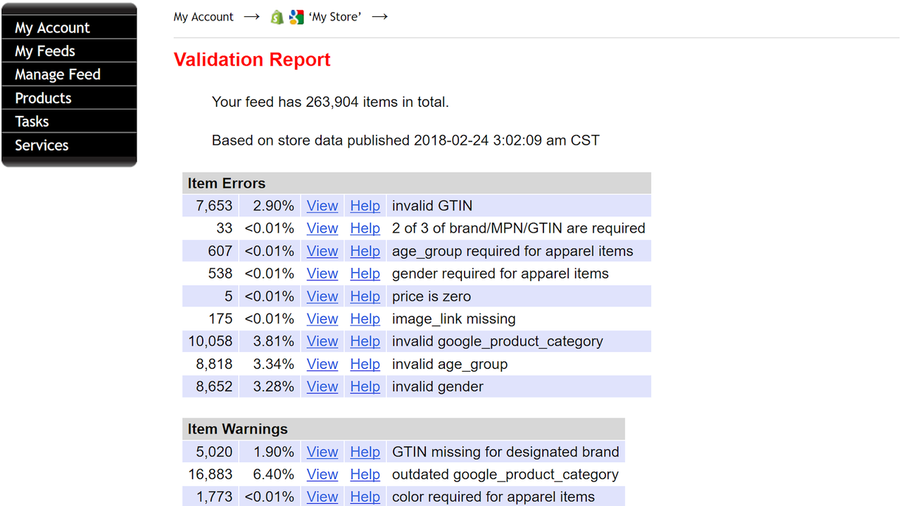 Validation Report - See errors and warnings