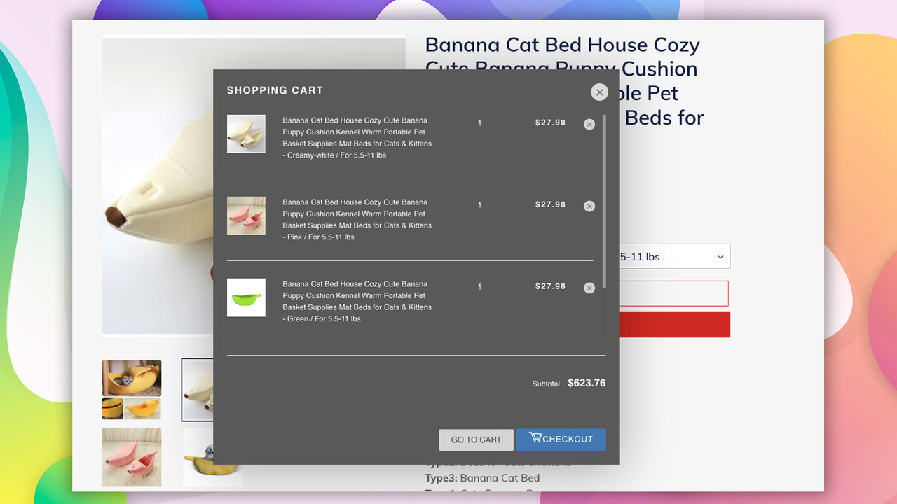 Cart popup desktop view