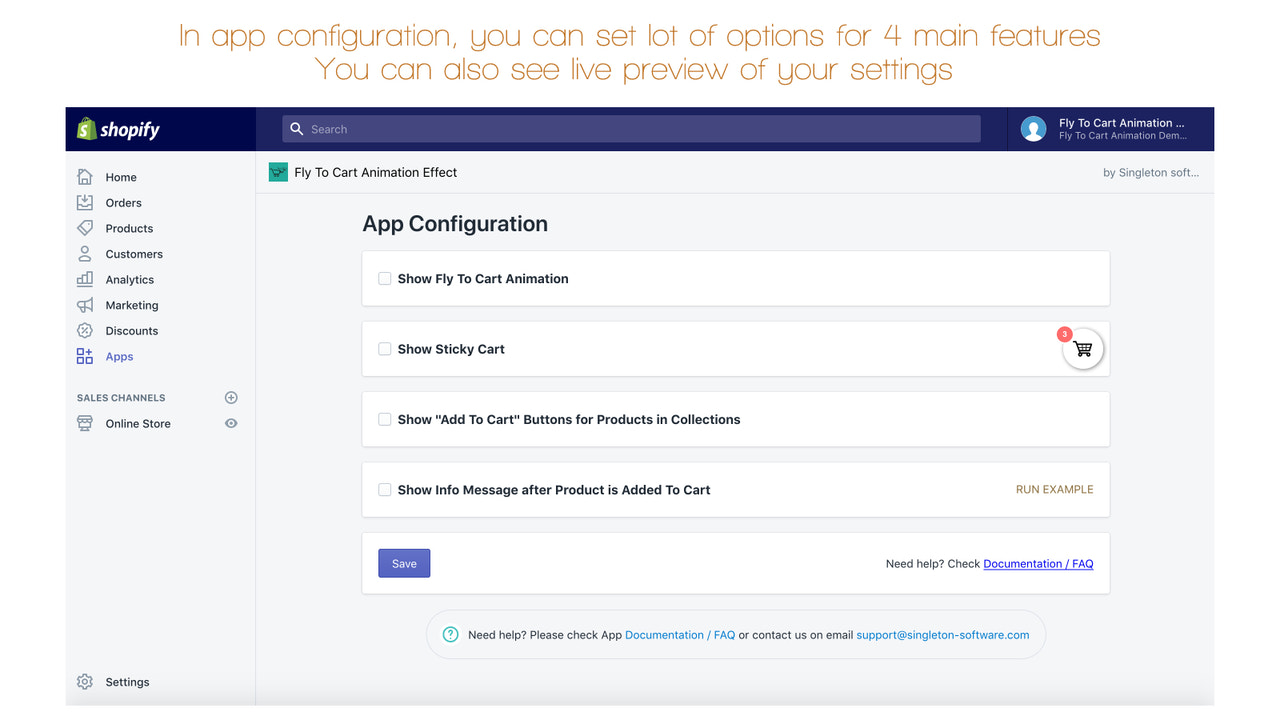 In app configuration you can set lot of options