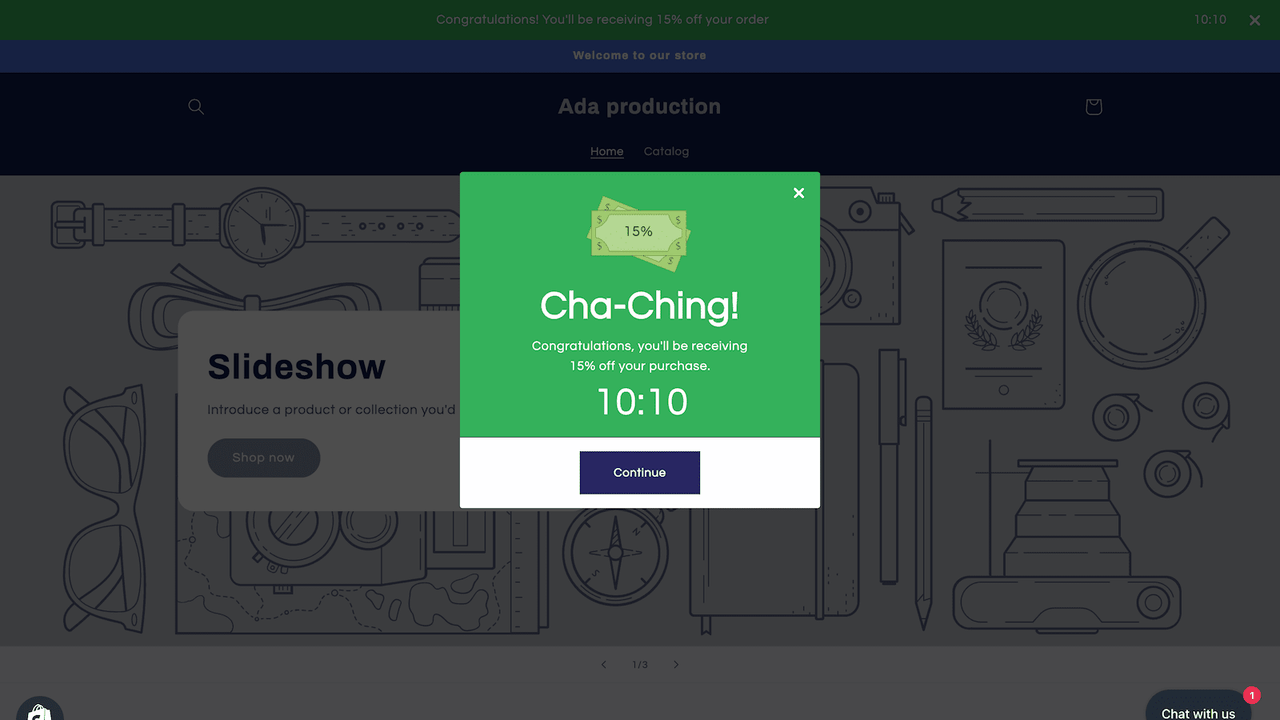 Ada Pop‑up: Automatic Discount