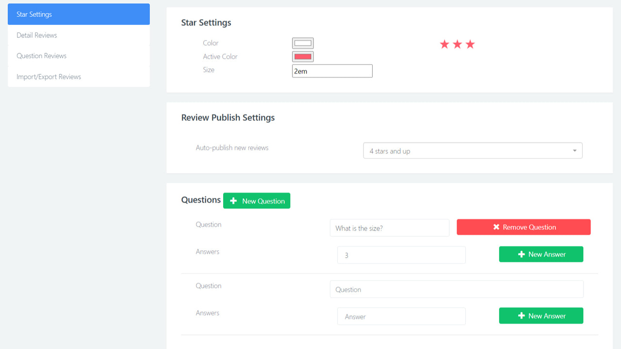 Set many different settings for your product reviews