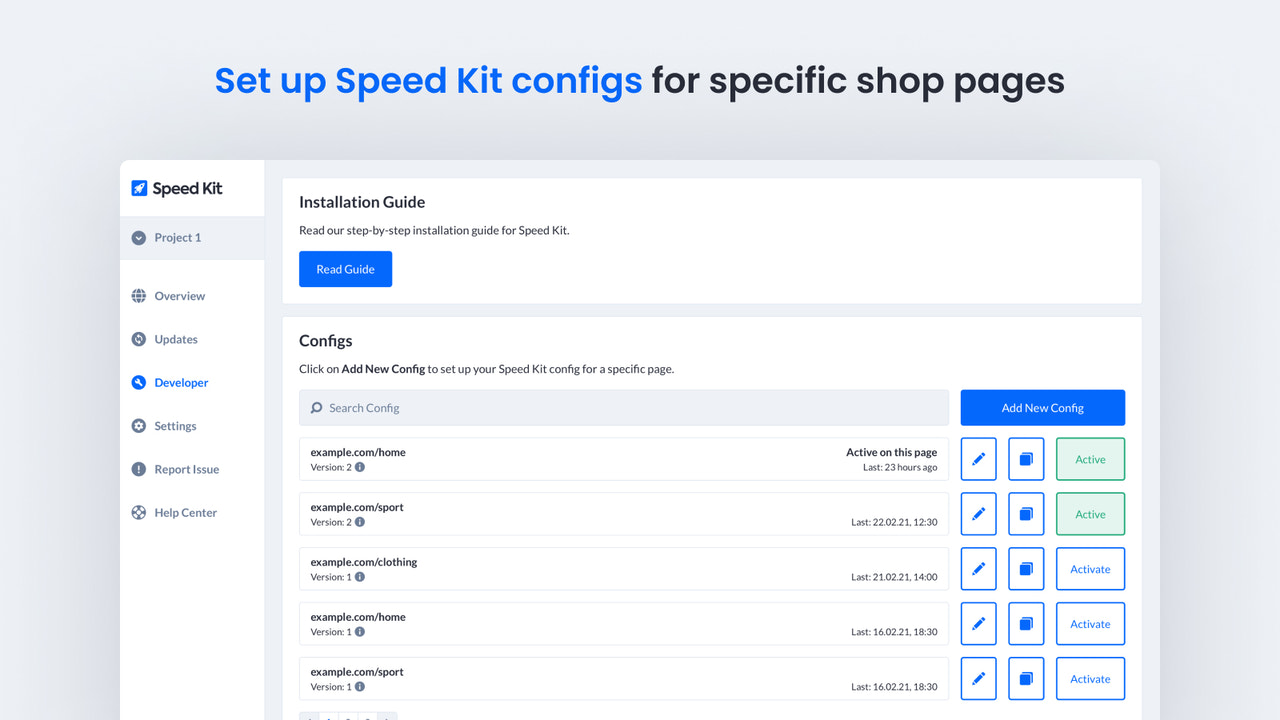 Set up Speed Kit configs for specific shop pages