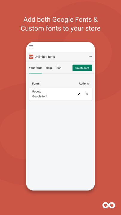 App dahboard, list of active fonts mobile