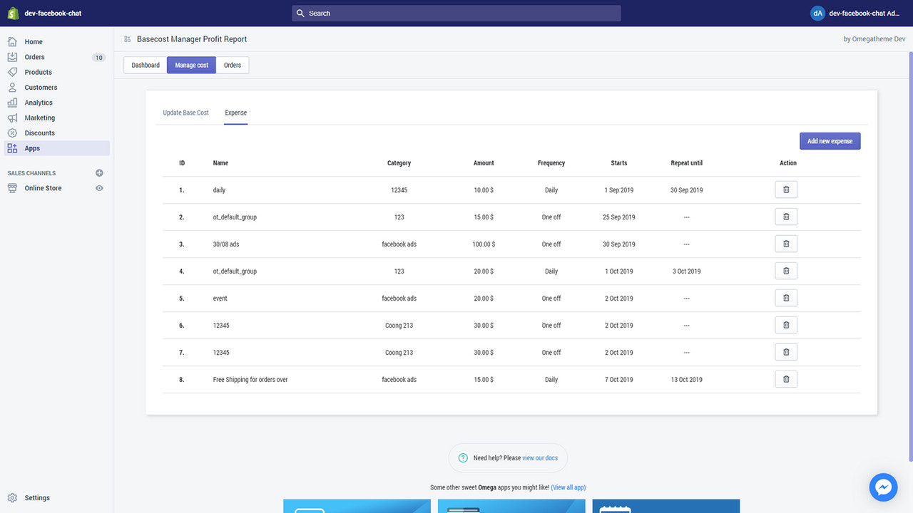 Basecost manager profit report