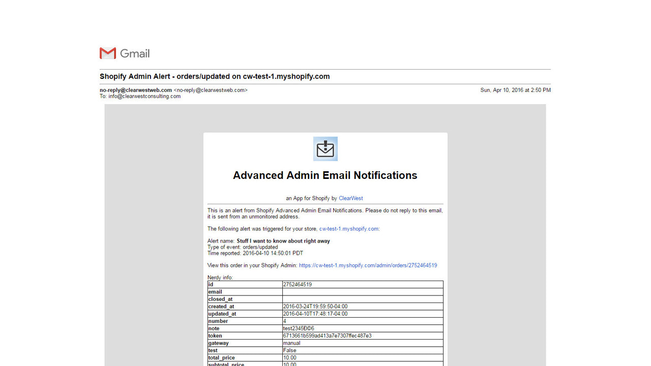 Sample email screenshot