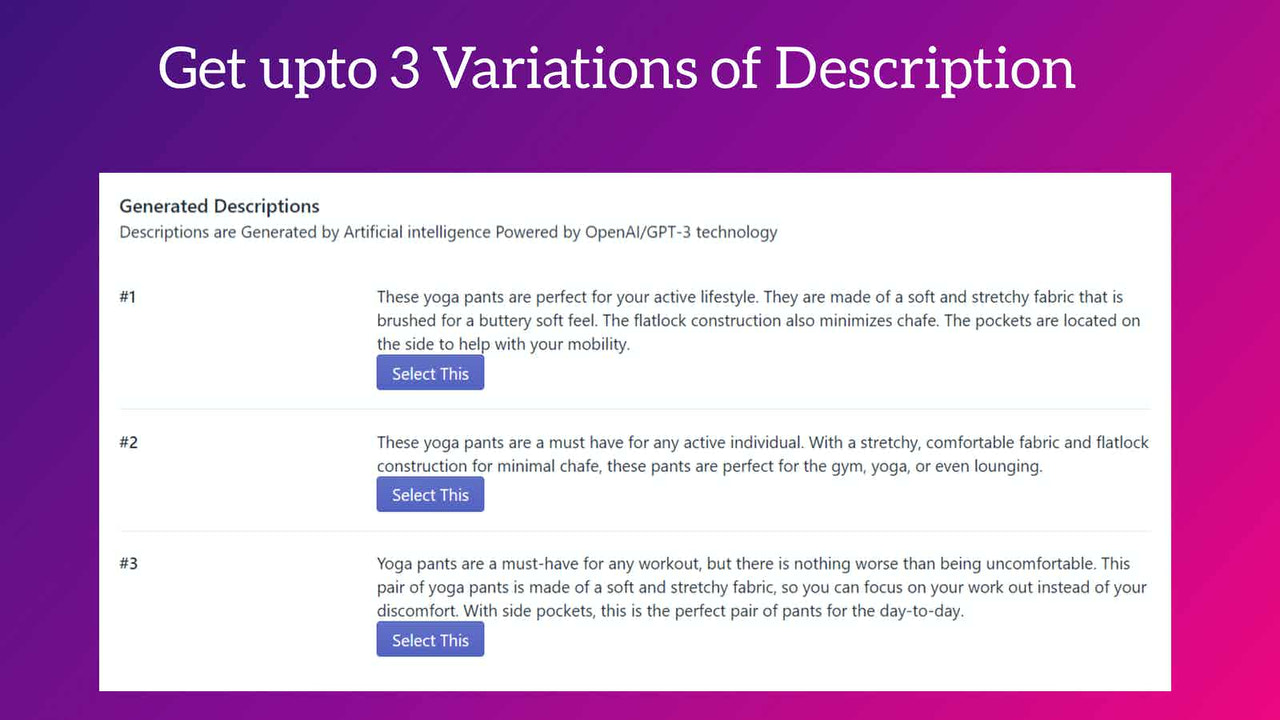 generated product descriptions