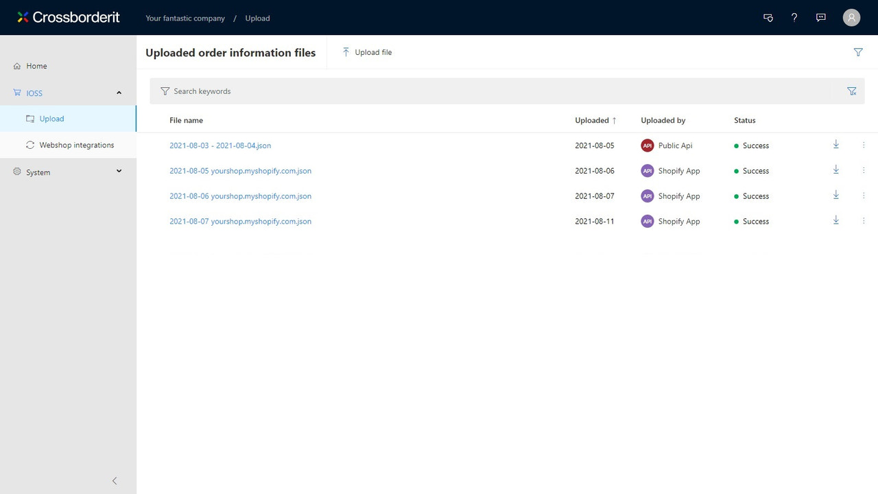 List of imported fulfillments