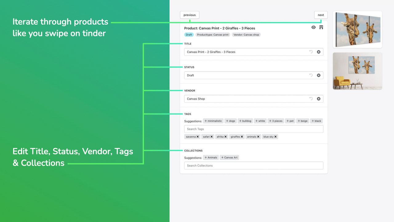 Focus on editing a product. Click next to save and continue.