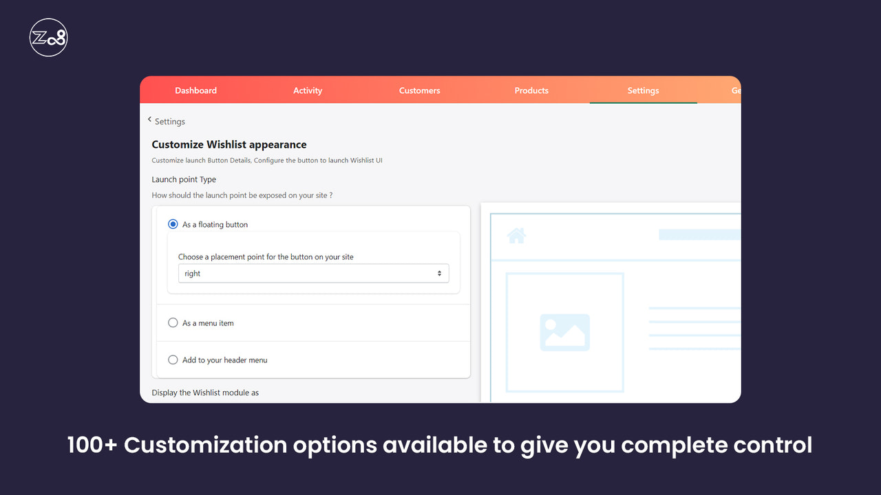 Z08 Wishlist app - More than 100 customizations available