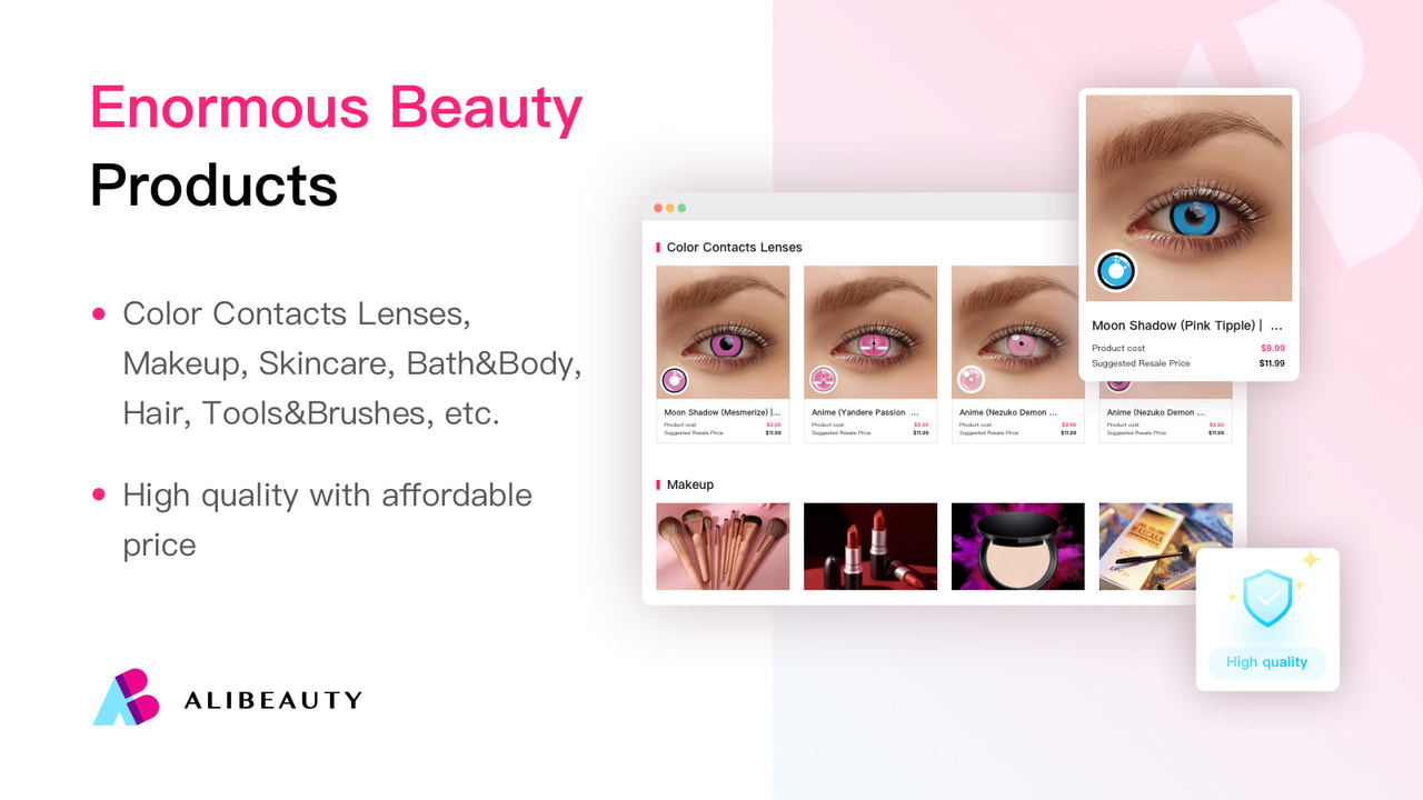 No MOQ for makeup, skincare, hair, color contacts, jewelry