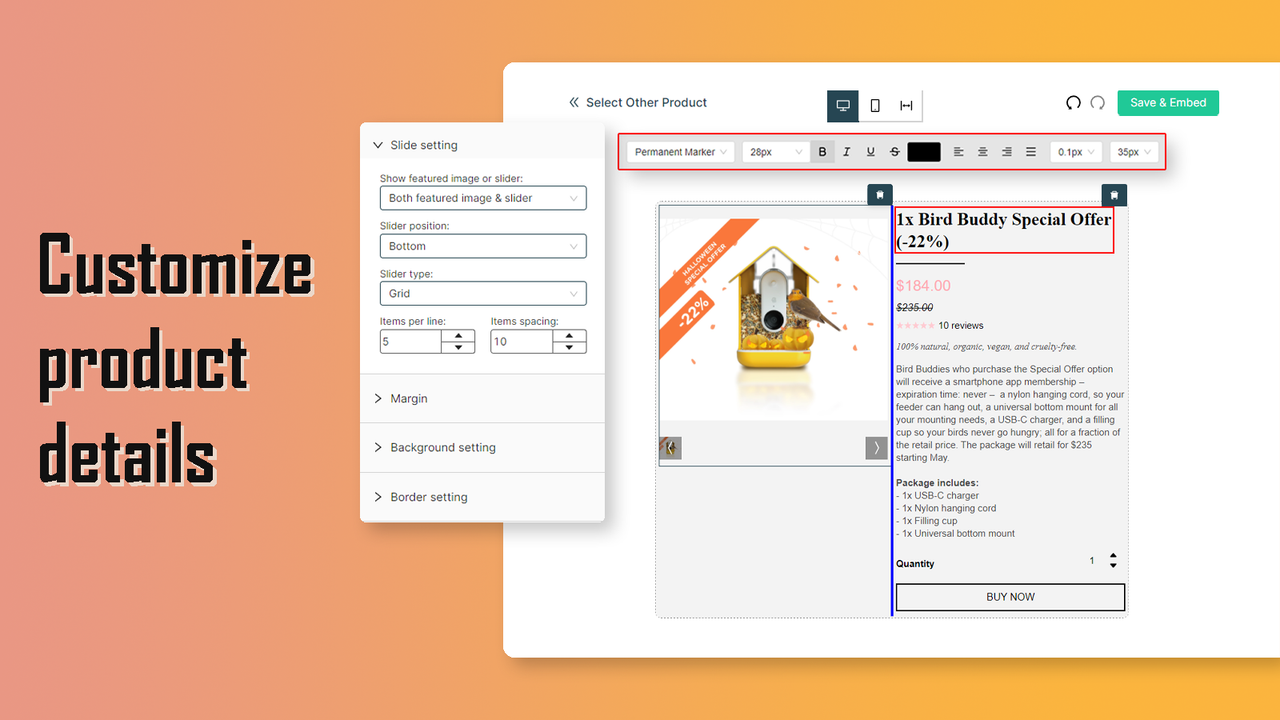 Customize product details