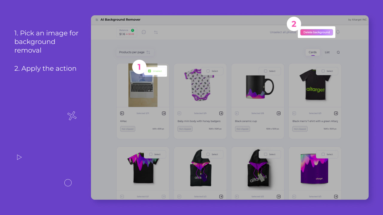 Pick an image for background removal and apply the action