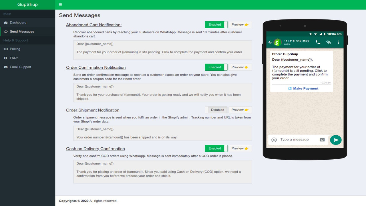 GupShup WhatsApp Notify