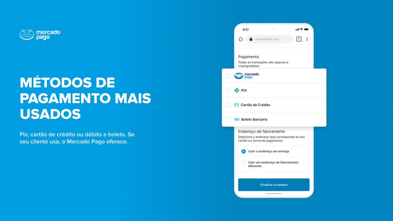 Pix, cartão de crédito ou débito e boleto.